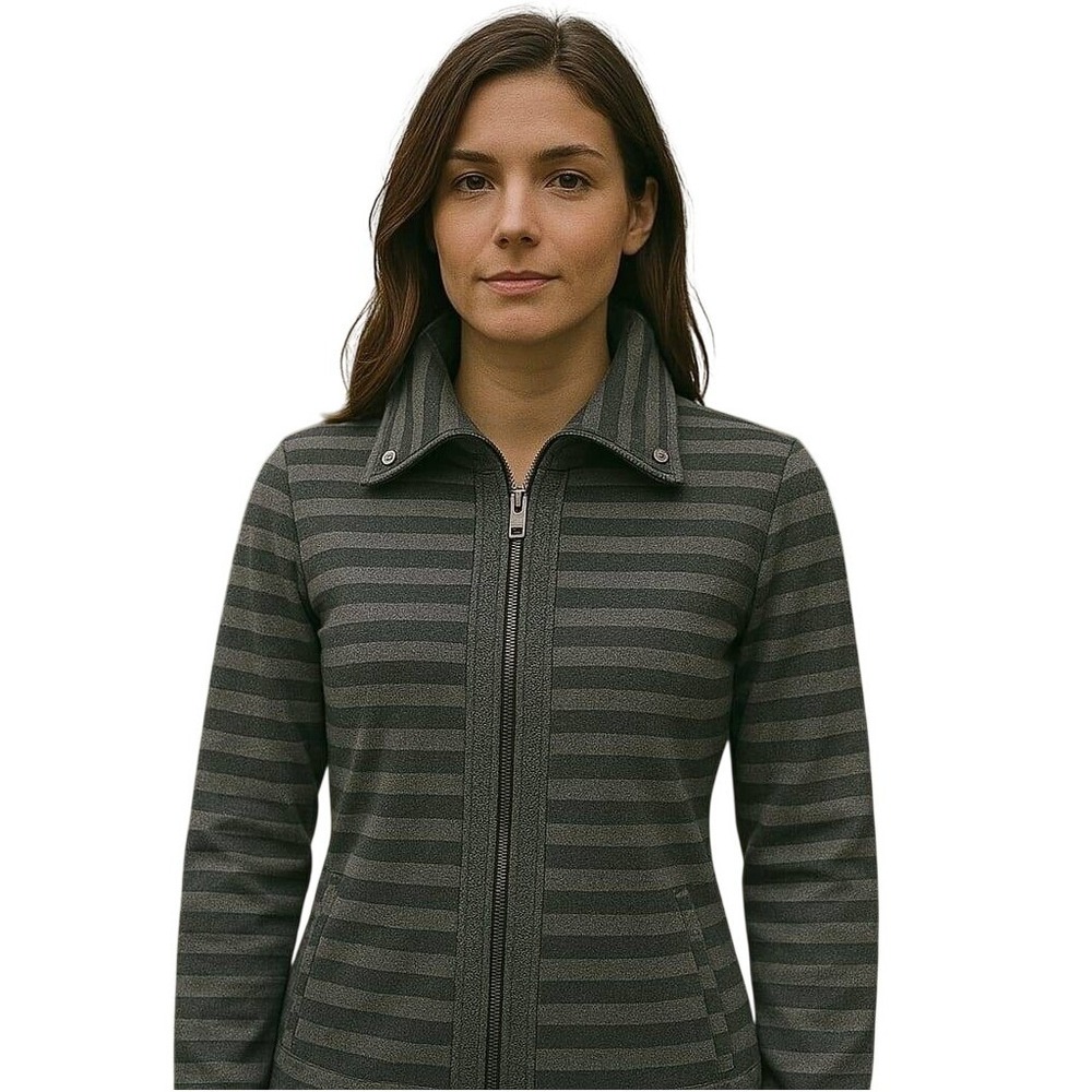 Bolle Striped Full Zip Jacket with Collar Neckline and Pockets Gray Women's M‎